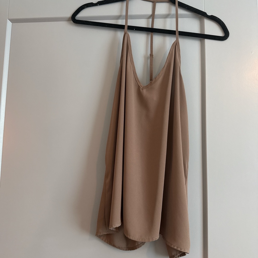 Wayf Camel Sleeveless Drape Top
